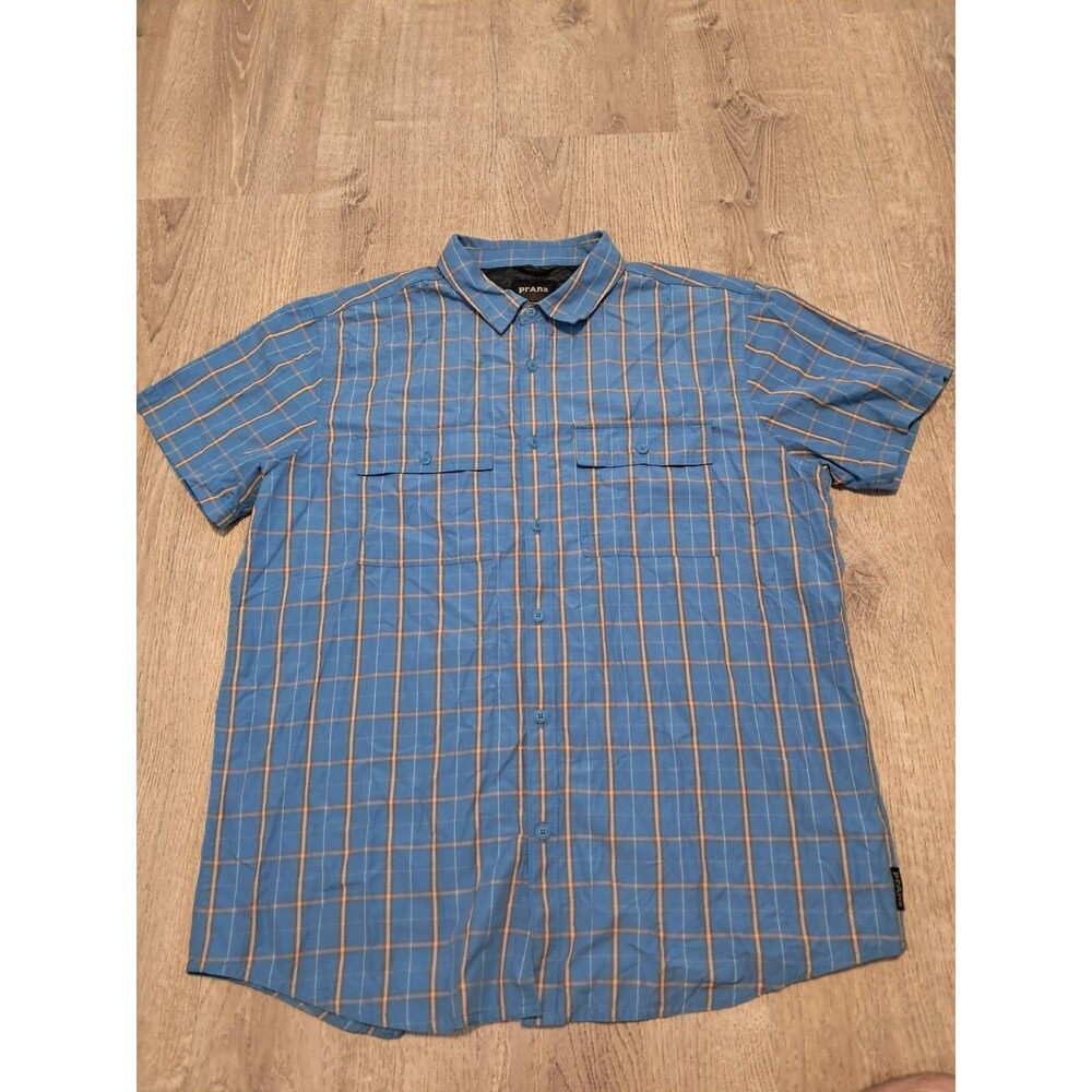 Prana Mens Medium Button Up Vented Outdoor Hiking Fishing Short Sleeve Shirt